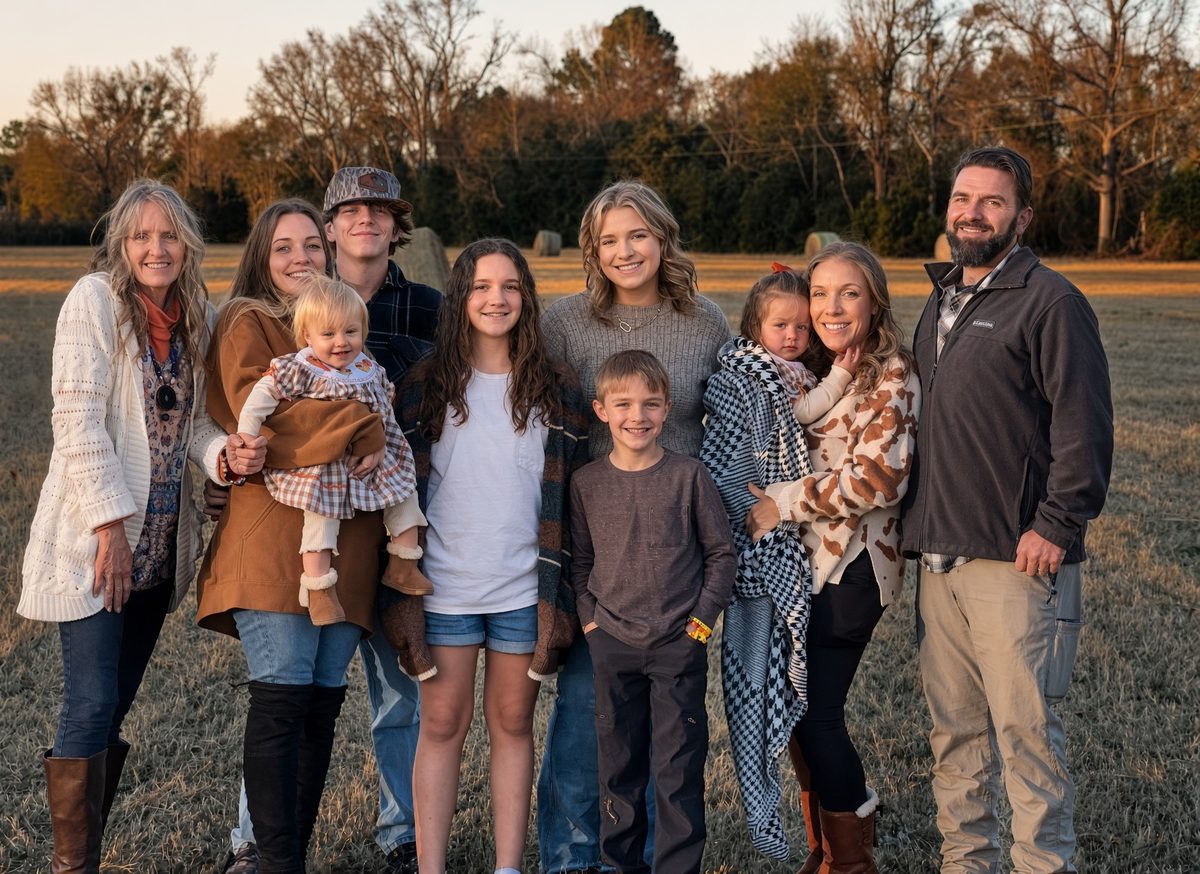 Cristal’s family together in a field at sunset